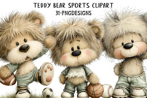 Teddy Bear Sports Clipart, an Illustration by Daily.Designs