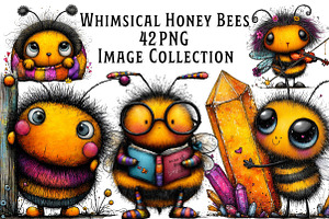 Whimsical Honey Bees Clipart, an Illustration by Dream Creation