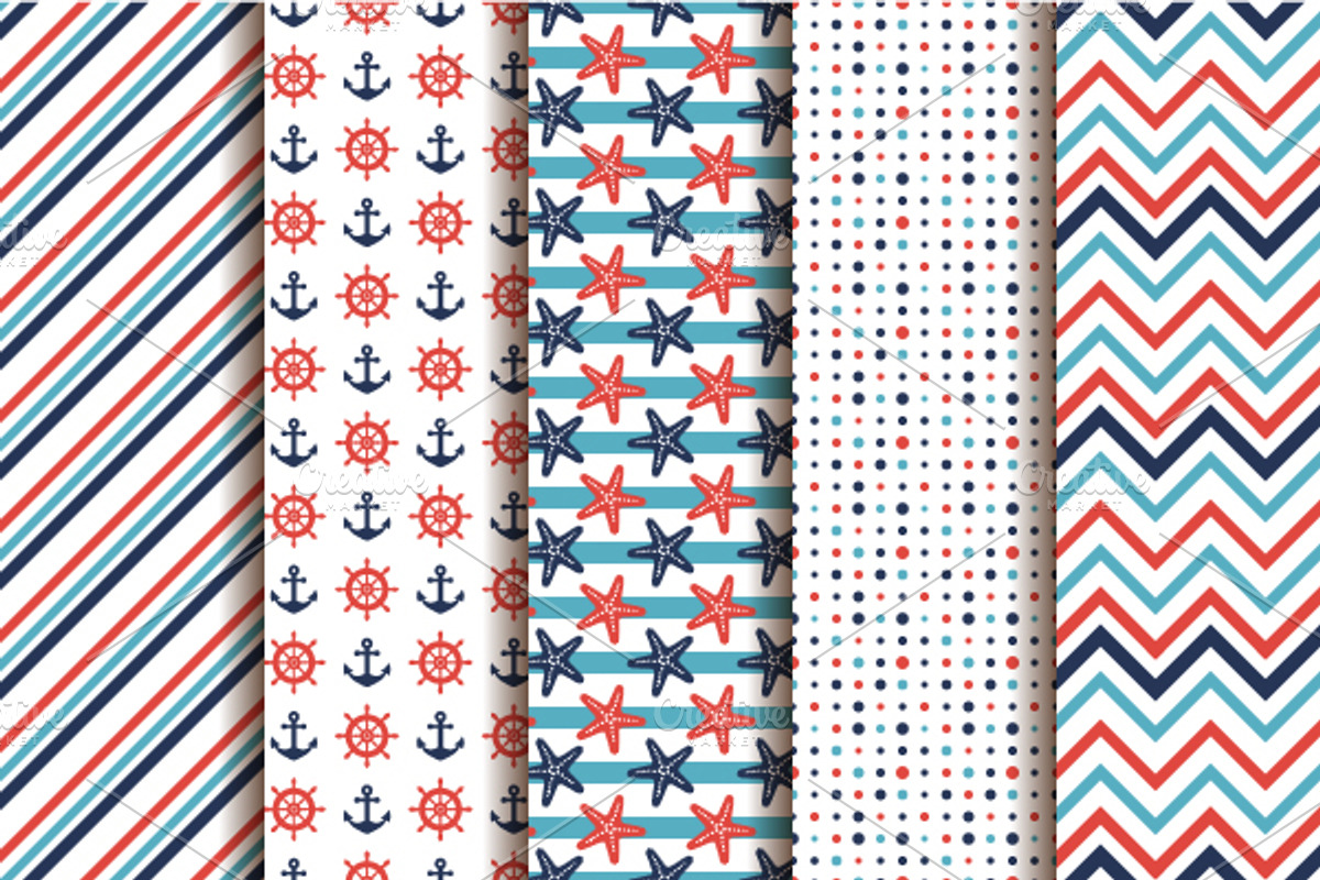 Nautical and sea seamless patterns, a Pattern Graphic by JuliaMalinovskaya (Photo 2 of 3)