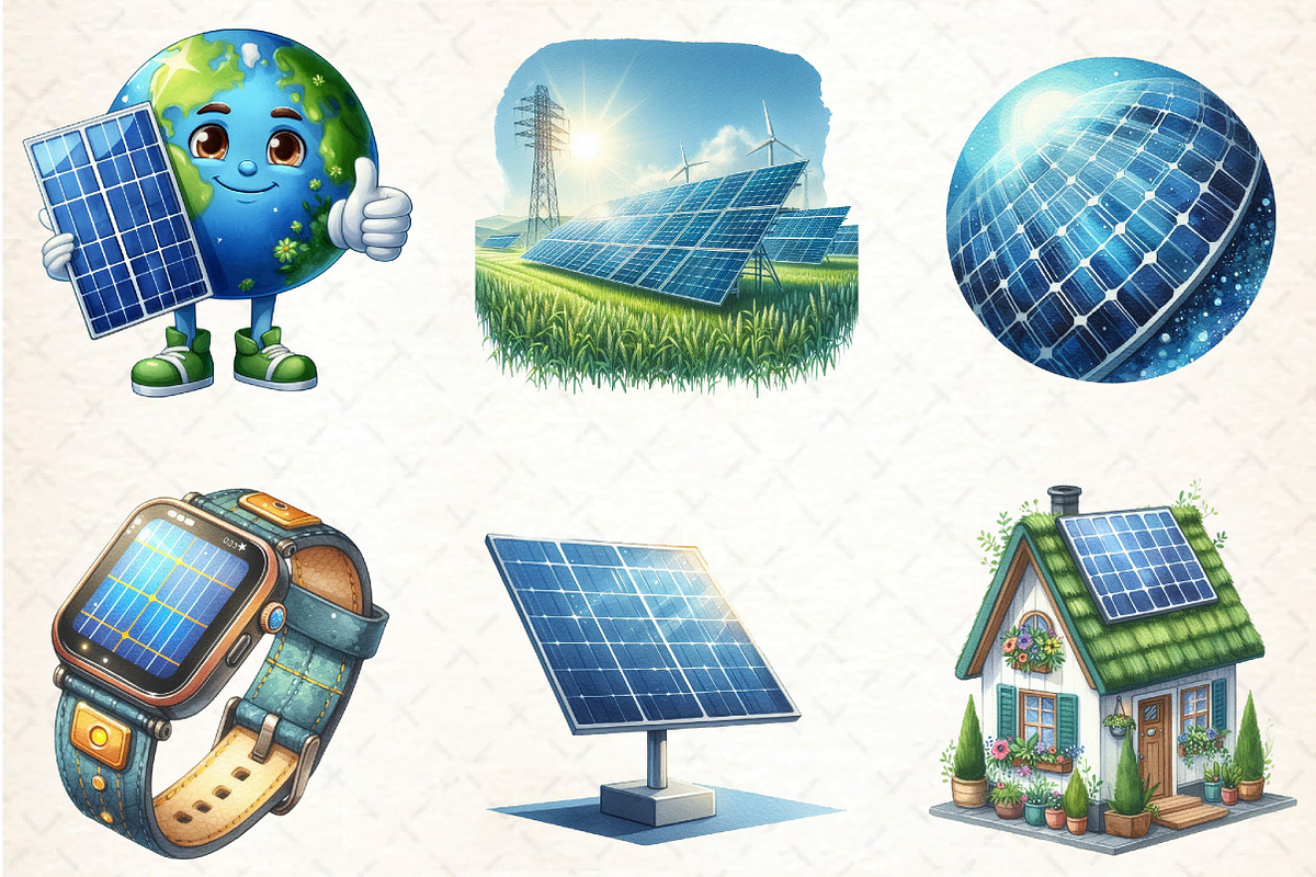 Watercolor Solar Panel Clipart, an Illustration by DreamCafeArt (Photo 3 of 7)