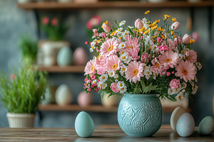 Vibrant bouquet of spring flowers in, a Photo by Tanuart