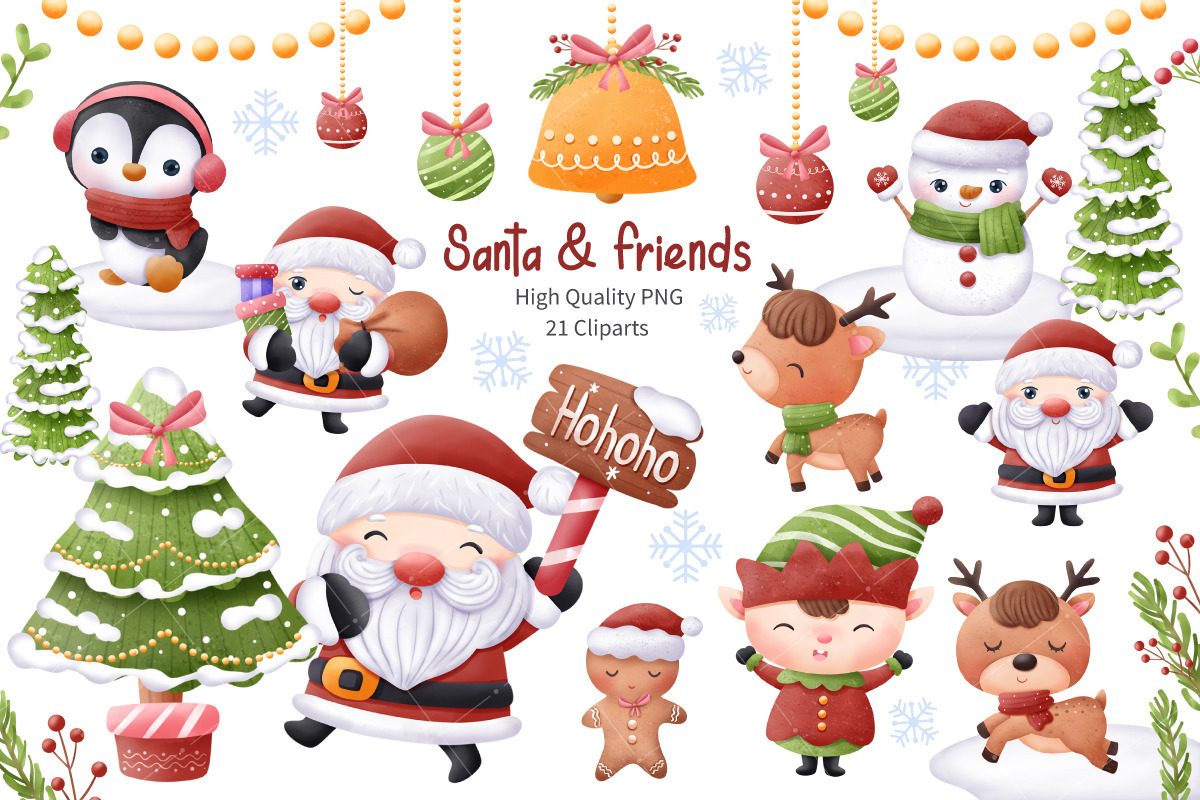 Cute Santa And Friends Clipart Set