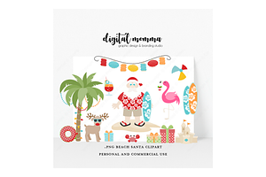 Beach Santa Clipart, .PNG Graphics