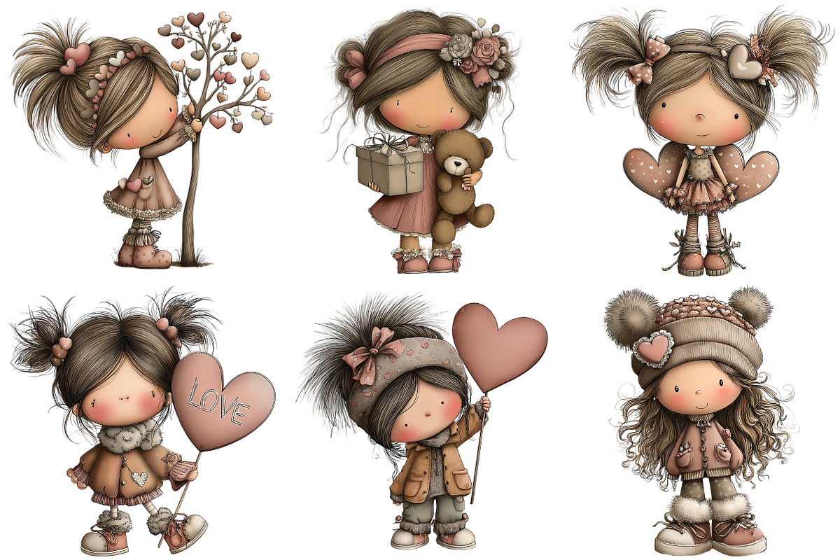 Whimsical Valentine Girl Clipart, an Illustration by Craft Nest (Photo 8 of 9)