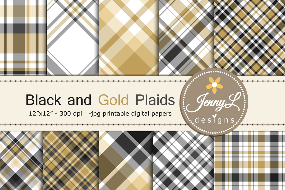 Black and Gold Plaid Digital Papers, a Pattern Graphic by JennyL Designs (Photo 1 of 2)