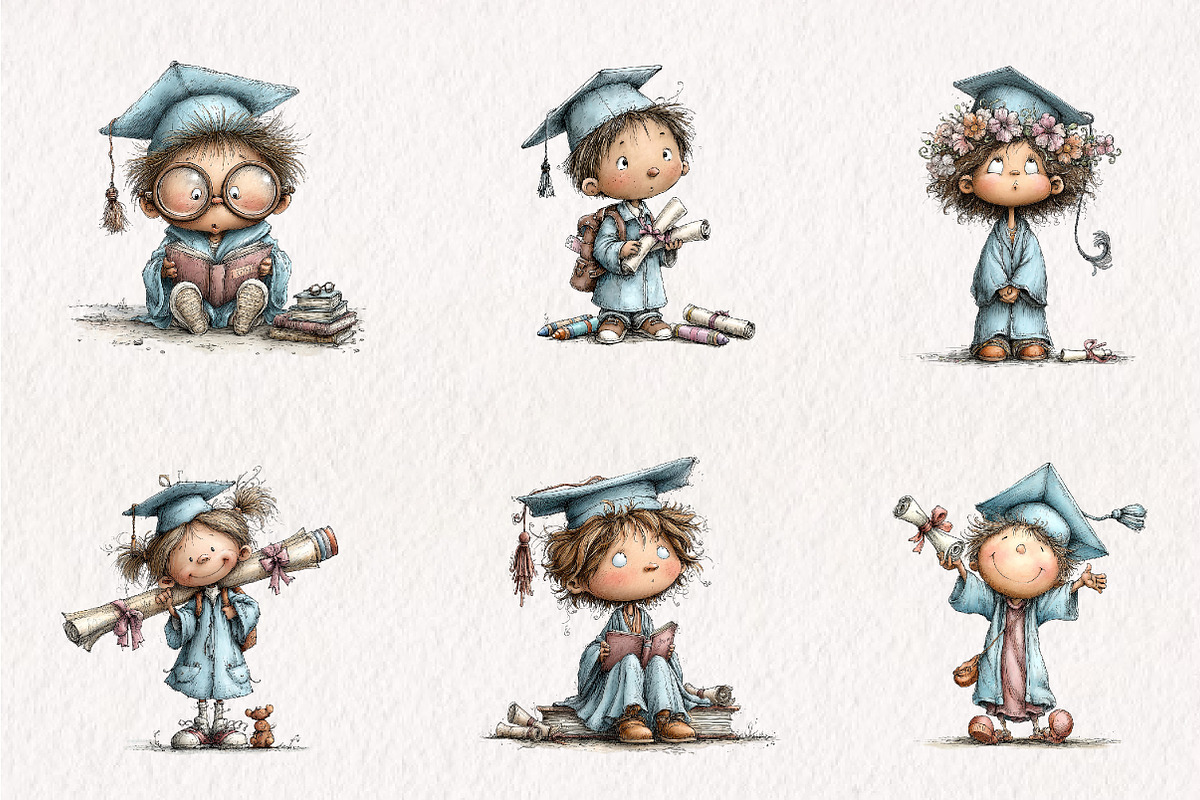 Whimsical Graduation Kids Clipart, an Animal Illustration by CreationArt (Photo 3 of 4)
