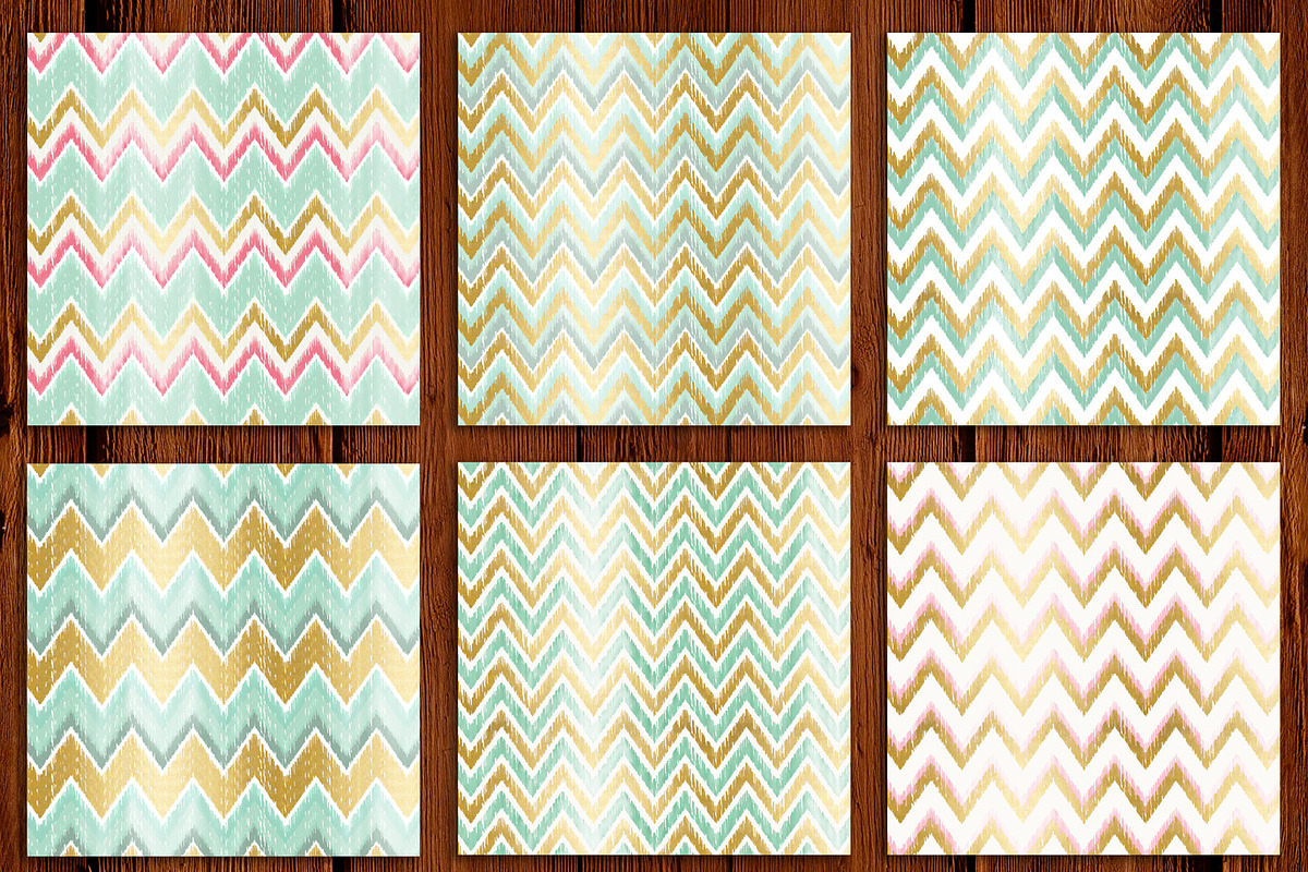 Gold Ikat Chevron Digital Papers, a Texture Graphic by Chus Moreno Studio (Photo 3 of 4)