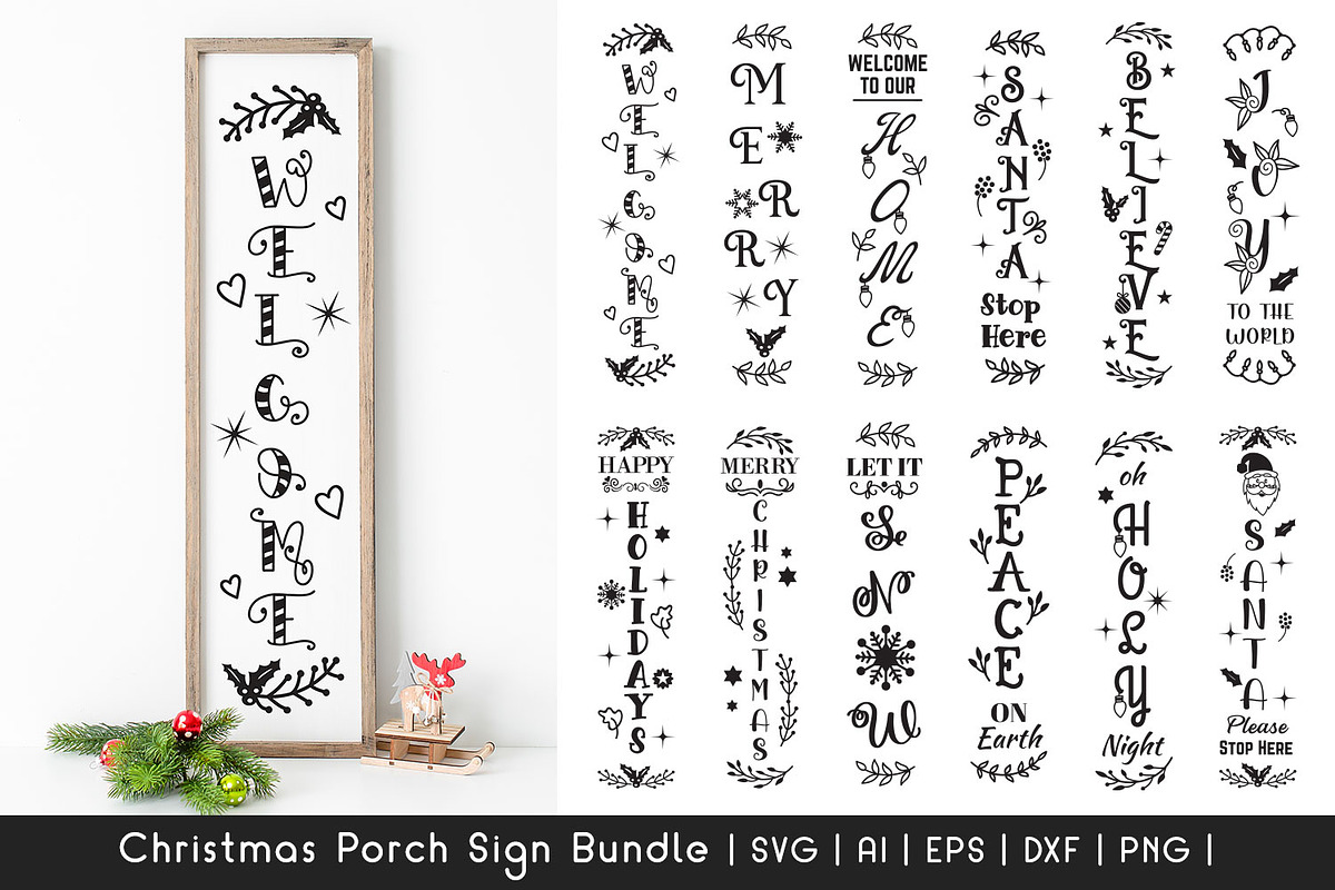 Christmas Porch Sign SVG Bundle, an Illustration by Dasagani (Photo 1 of 12)