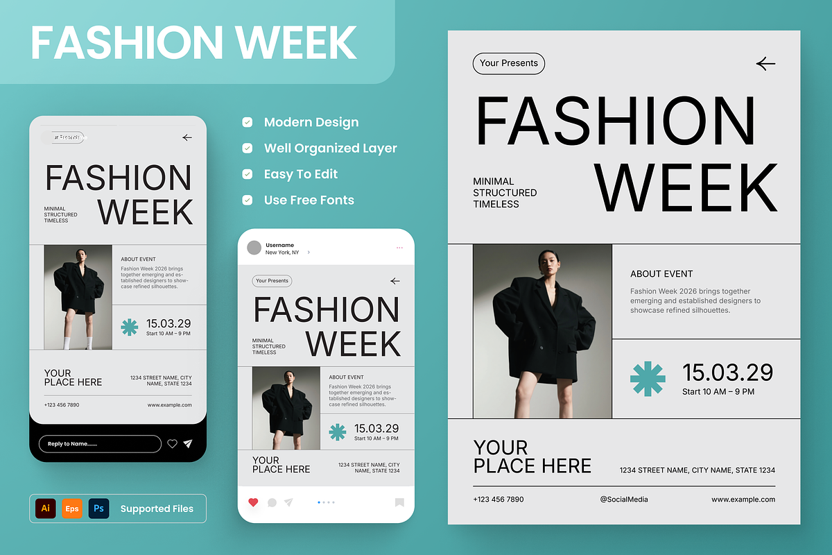 Swiss Fashion Week Flyer Set, a Flyer Template by Annora Studio (Photo 1 of 6)