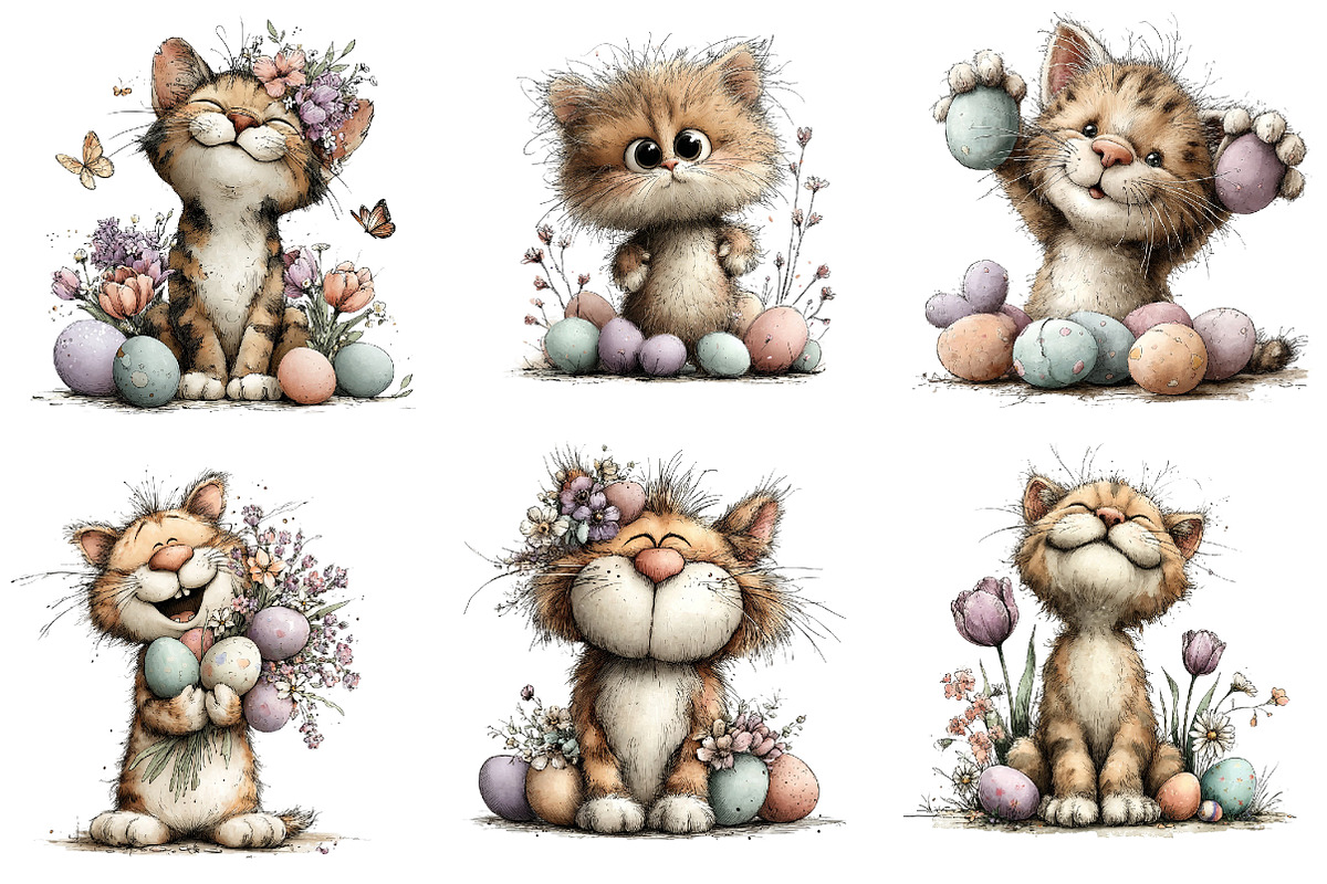 Whimsical Easter Cats Clipart, an Illustration by Dream Creation (Photo 4 of 7)
