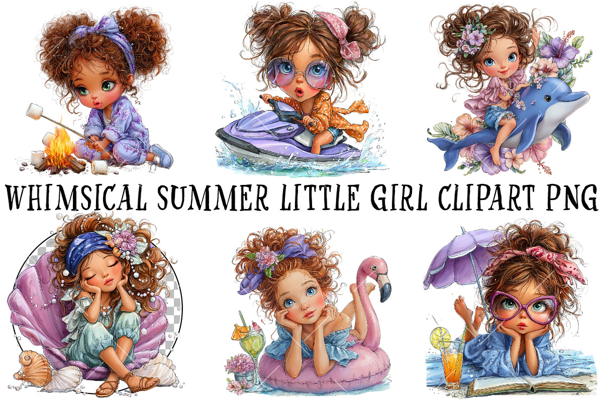 Whimsical Summer Little Girl Clipart, an Illustration by OK Design (Photo 2 of 6)