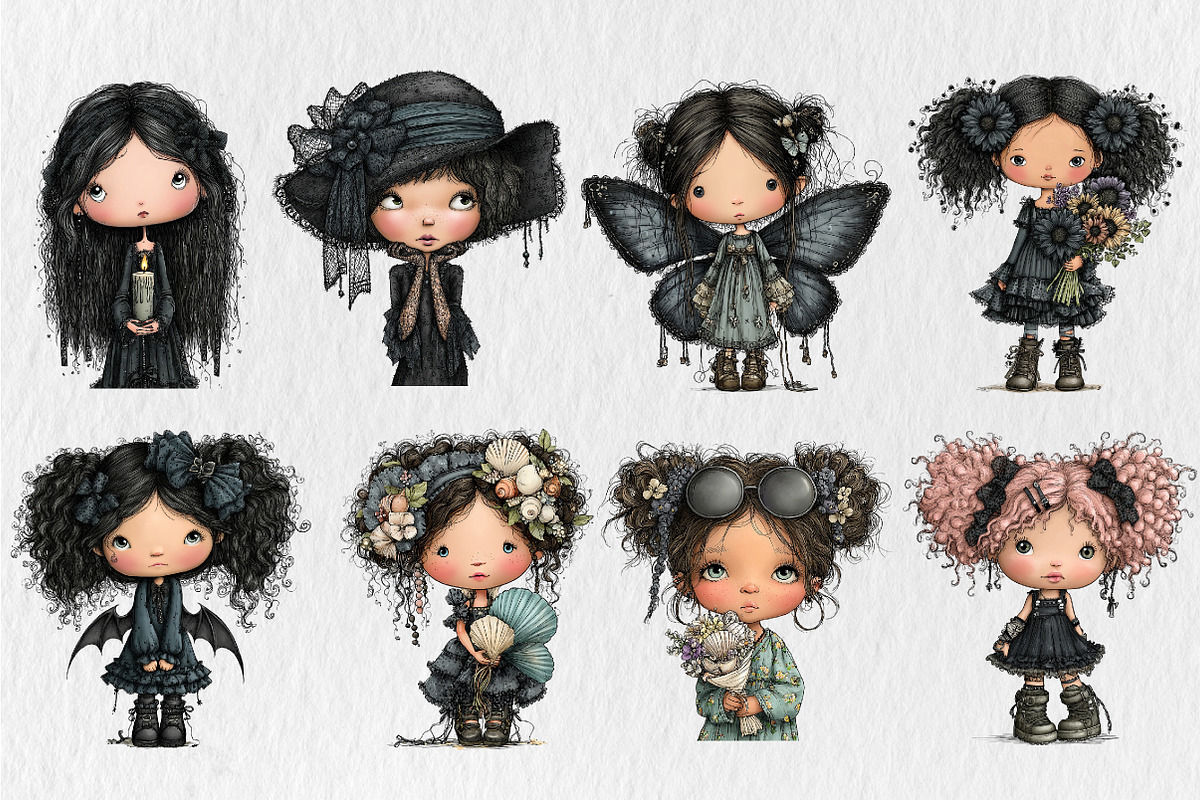 Summer Gothic Girls Clipart, a Seasonal Illustration by Rose Art (Photo 4 of 6)