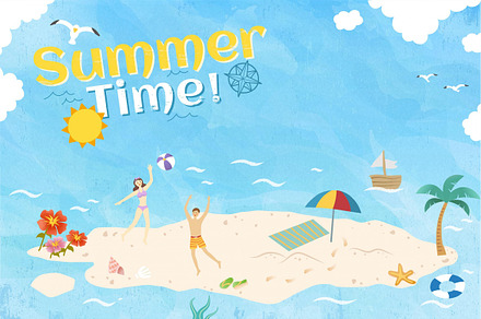 Summer time playing at the beach, an Illustration by TotallypicRF