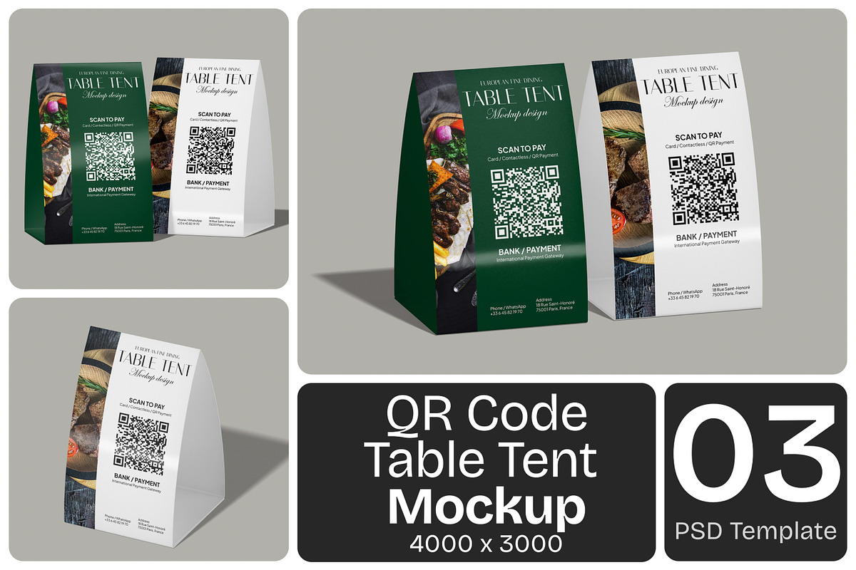 QR Code Table Tent Mockup, a Packaging Mockup by Permadi Creative