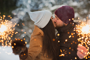 Romantic Young Couple Is Kissing