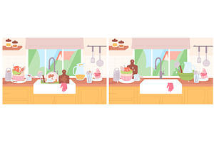 Wash dish in sink. Dirty and clean, an Object Illustration by LadadikArt