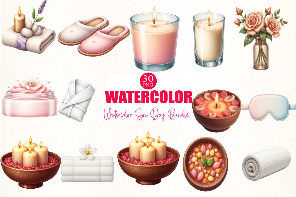 Watercolor Spa Day Clipart Bundle, an Illustration by CrexoraLab (Photo 2 of 5)