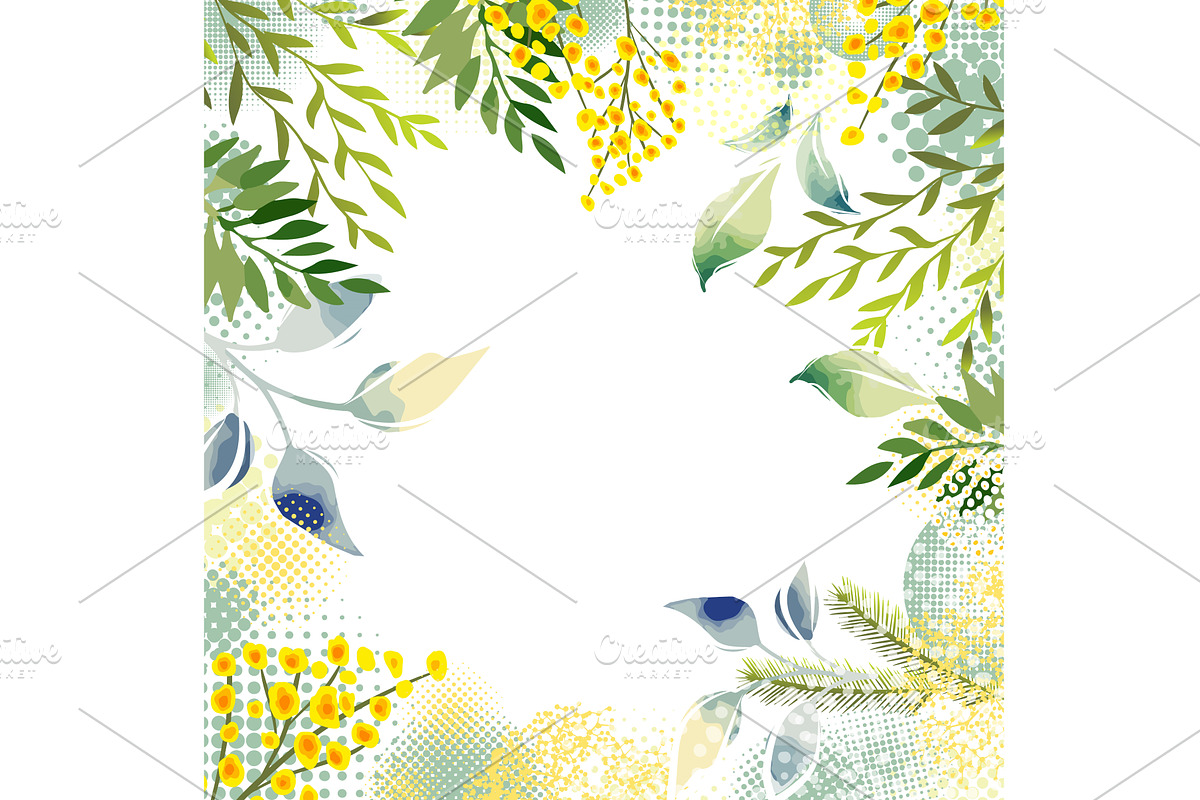 floral frame with mimosa . Hand, an Object Illustration by Nenahliadava Design
