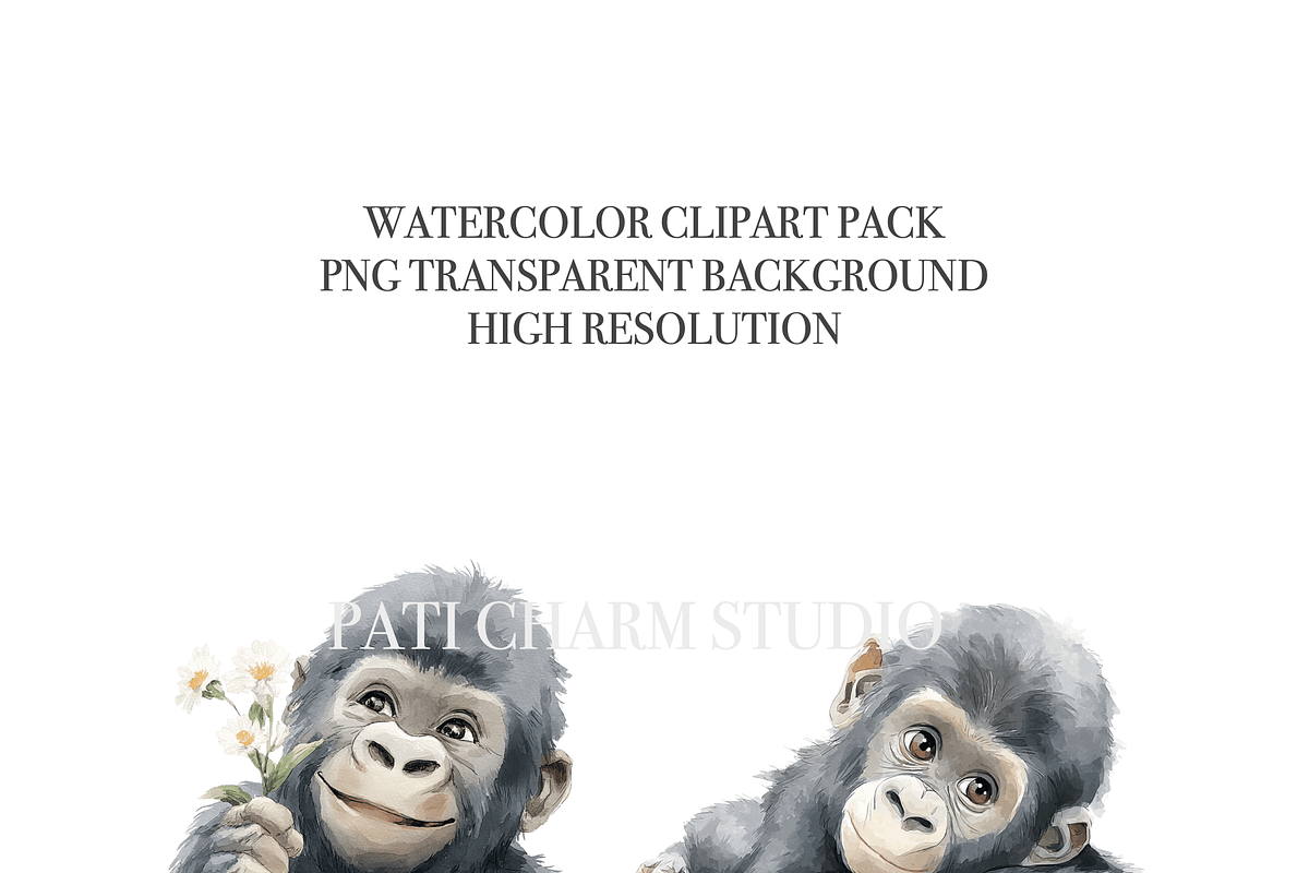 20 Baby Gorilla Clipart, an Animal Illustration by Pati Charm Studio (Photo 5 of 8)