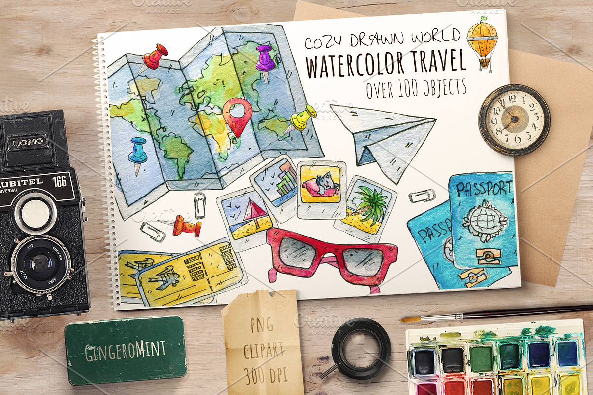 Watercolor Travel Clipart, an Object Graphic by Kitiri Space (Photo 1 of 5)