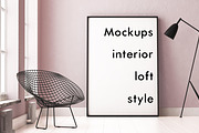 4 mockups interior loft style, a Print Template by FilL239 (Thumbnail 1 of 4)