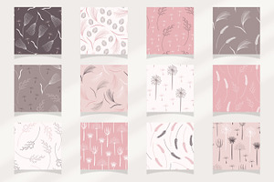 Hand-Drawn Wildflowers Patterns Set