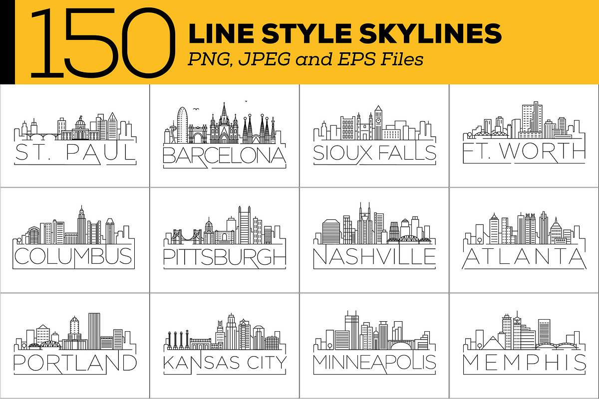 150 - Linear Style City Skylines, an Outline Icon by Kursat Unsal (Photo 9 of 18)