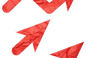 Set of red crumpled paper arrows pointing up and to the right, s, an Abstract Photo by ndanko