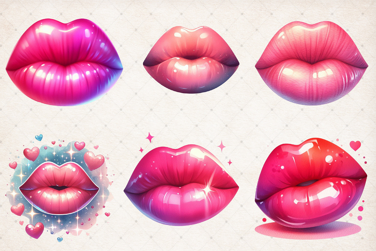 Watercolor Pink Valentine Lips Png, an Illustration by SinaCreation (Photo 3 of 5)