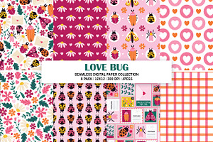 Love Bug Valentine Seamless Patterns