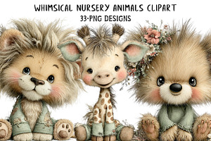 Whimsical Nursery Animals Clipart, an Illustration by Daily.Designs