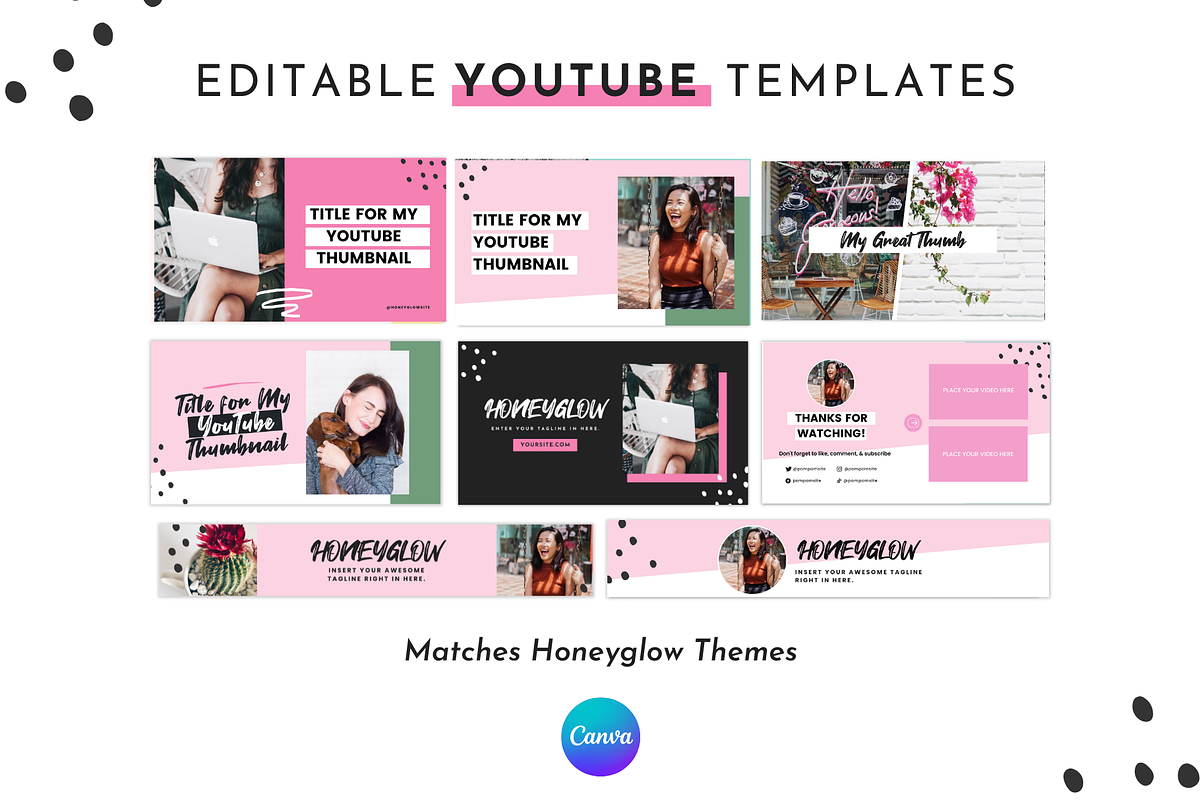 Pink YouTube Branding Kit for Canva, a Social Media Template by ltsdesigns (Photo 1 of 5)
