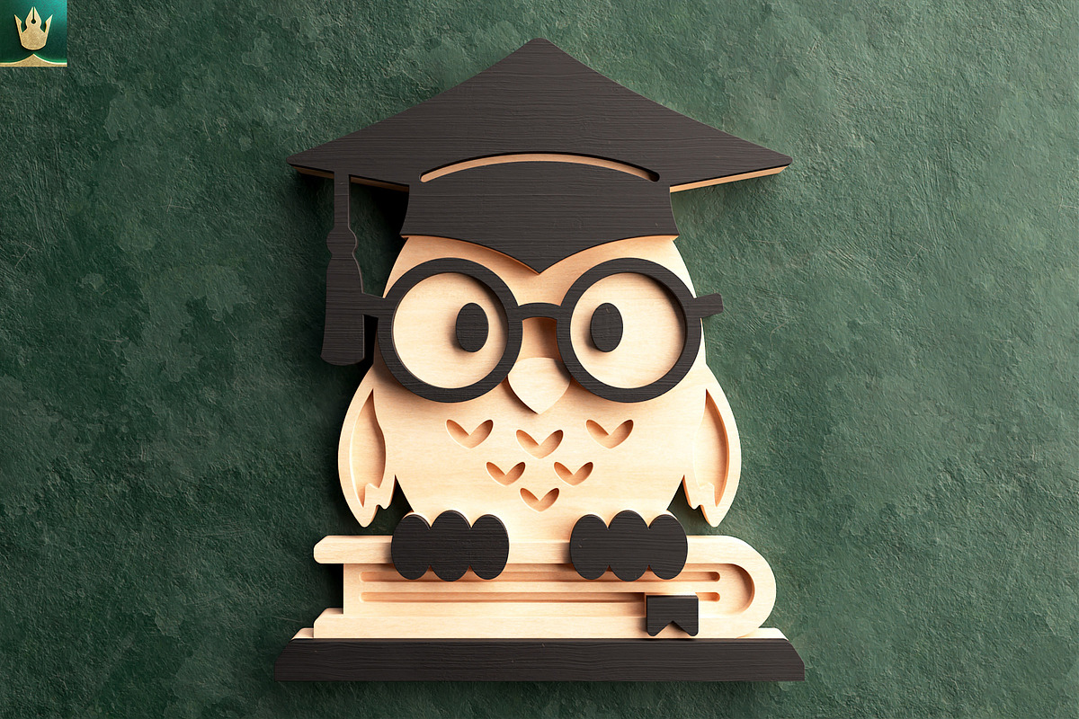 Graduation Owl 3D Layered Cut File, an Animal Illustration by pixaroma (Photo 3 of 8)