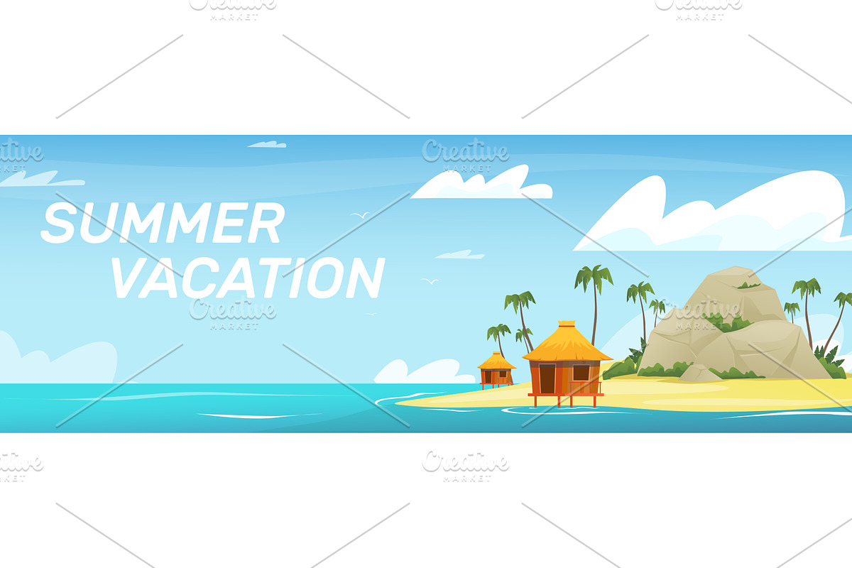 Picturesque tropical island in ocean, an Illustration by Vectorbuum