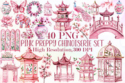 Watercolor Pink Preppy Chinoiserie S, an Illustration by Sublimation Artist (Thumbnail 1 of 6)
