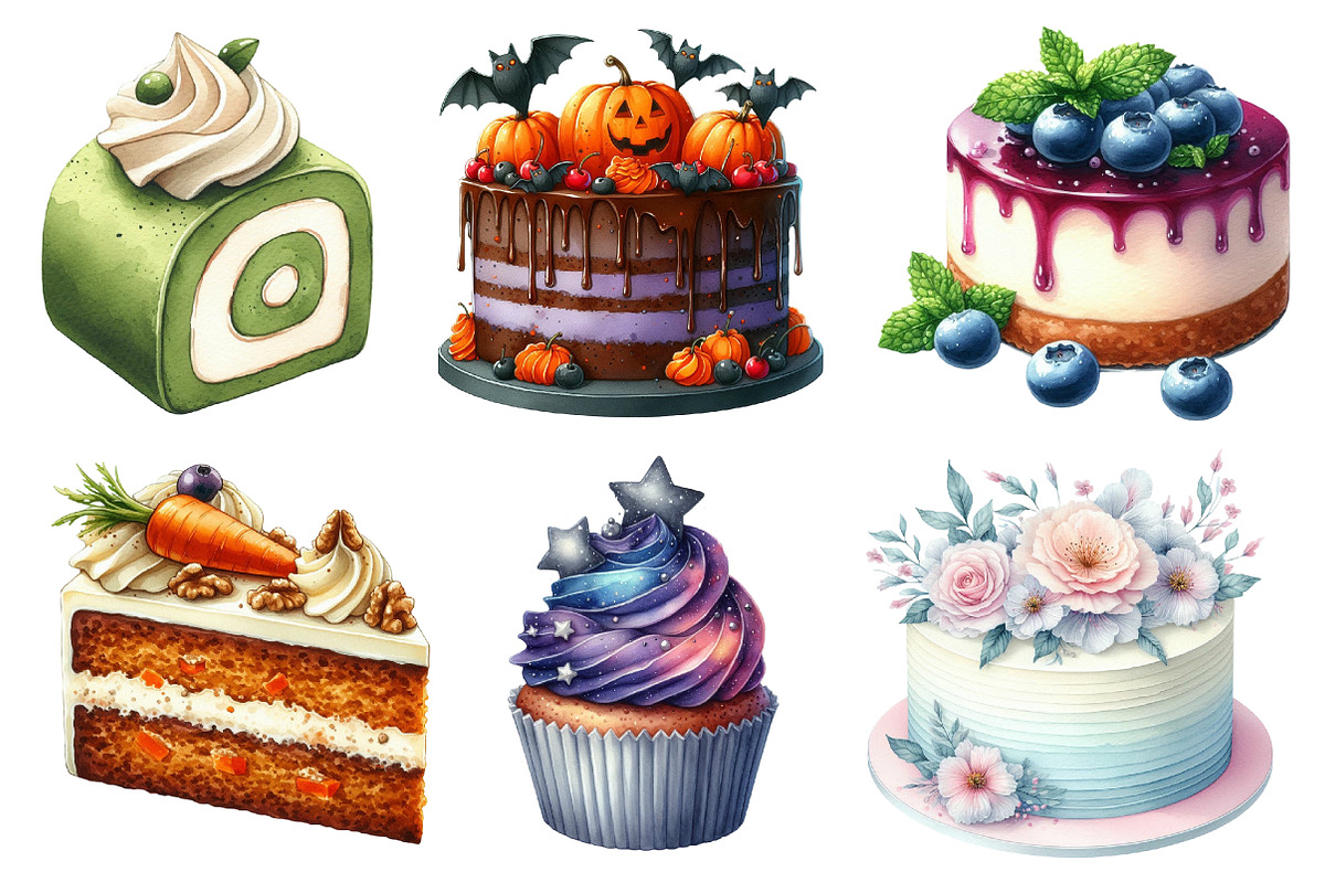 Watercolor Cake Clipart PNG, an Illustration by SinaCreation (Photo 3 of 5)