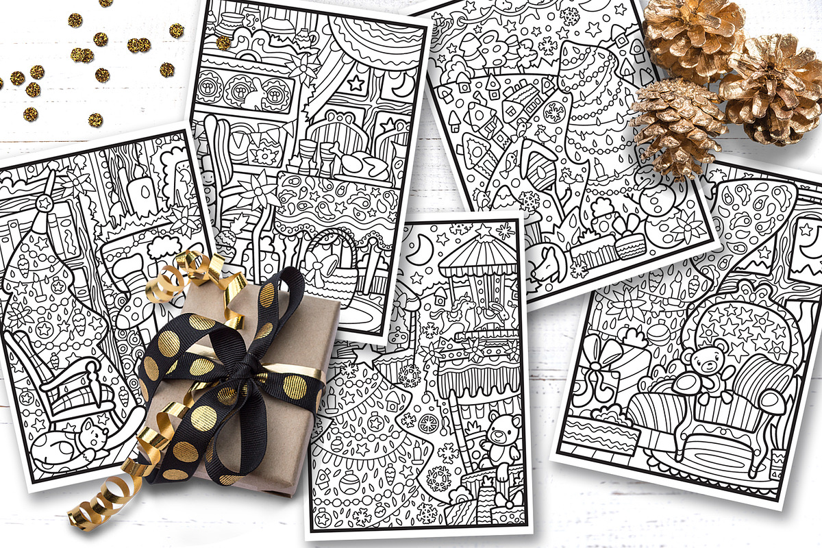 Merry Christmas Coloring Pages A4, a Texture Illustration by RabbitAndPencil (Photo 6 of 6)