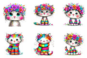 Whimsical Spring Cats Clipart, an Illustration by CreationArt (Thumbnail 5 of 7)