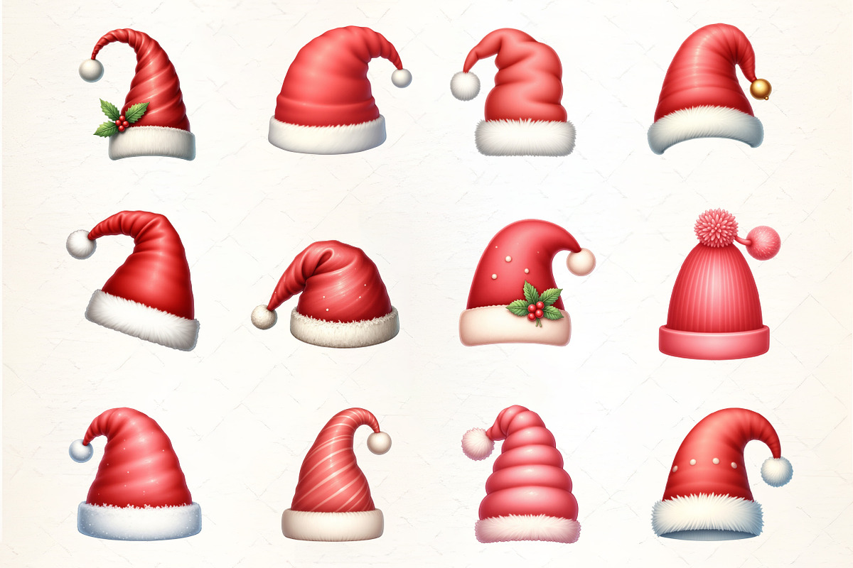 Watercolor Christmas Hat Clipart, an Illustration by CrexoraLab (Photo 3 of 5)