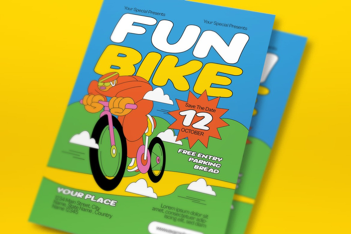 Blue Quirky Bike Event Flyer Set, a Flyer Template by graphicook (Photo 2 of 3)