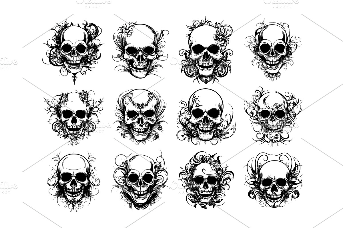 Tattoo relics skulls black ink, an Object Illustration by Valerie Bodnar
