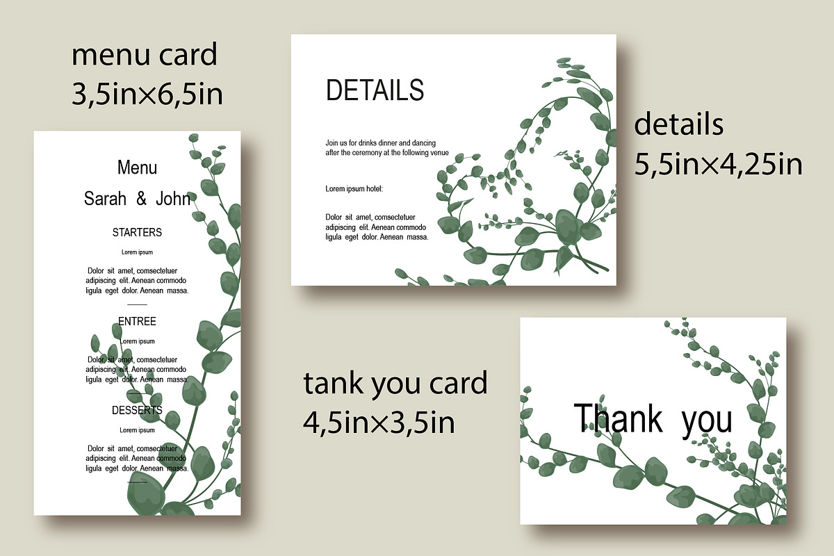Invitations with eucalyptus leaves, an Invitation Template by Digital illustration shop (Photo 5 of 5)