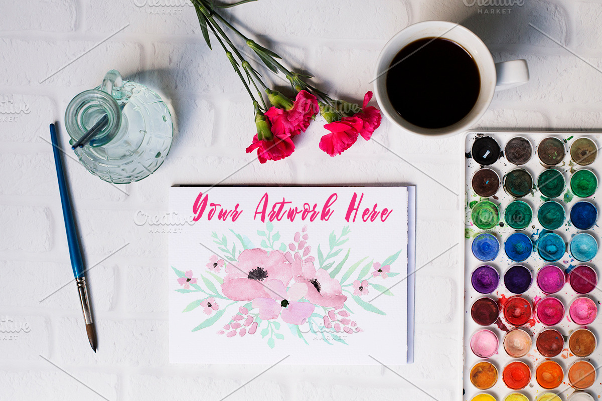 Watercolor, Coffee, & Flowers Mockup, an Arts & Entertainment Photo by Say Hello Photos (Photo 1 of 2)