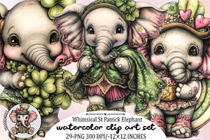 Whimsical St Patrick Elephant Clipar, an Illustration by SVGArt