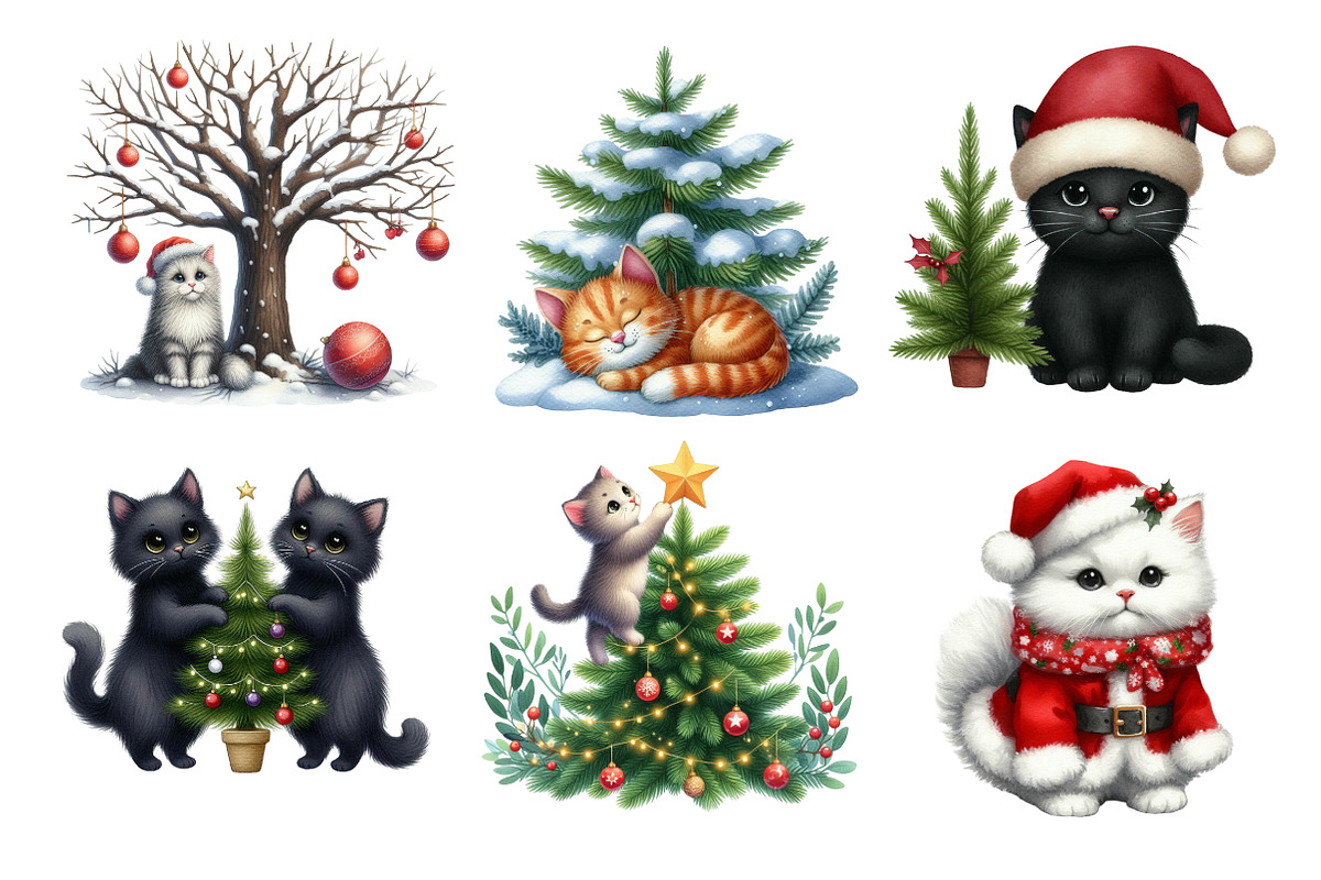 Christmas Cats Clip Art, an Illustration by Designworld (Photo 2 of 6)