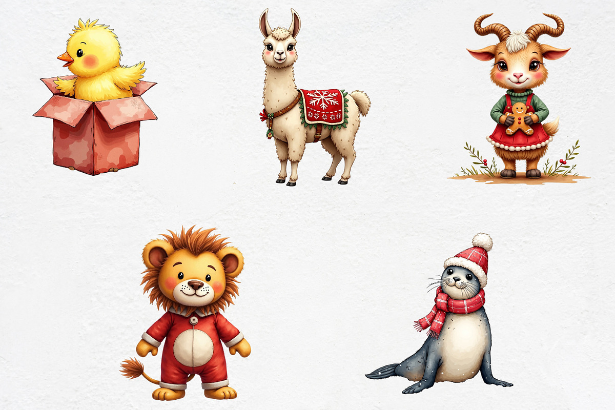 Patchwork Christmas Cute Animals Cli, an Illustration by CrexoraLab (Photo 1 of 5)