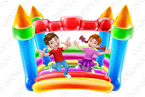 Bouncy House Castle Jumping Girl Boy, a Person Illustration by Christos Georghiou
