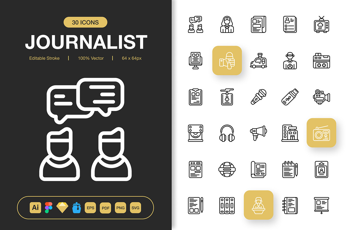 Journalist Icons, an Outline Icon by Spacepixel Creative