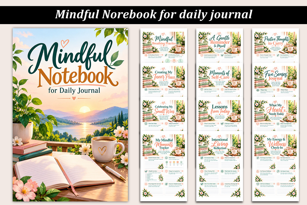 Mindful Notebook for Daily Journal, a Stationery Template by Designmela01 (Photo 1 of 5)