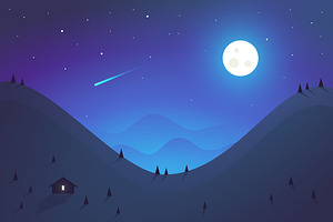 Night landscape. Flat design